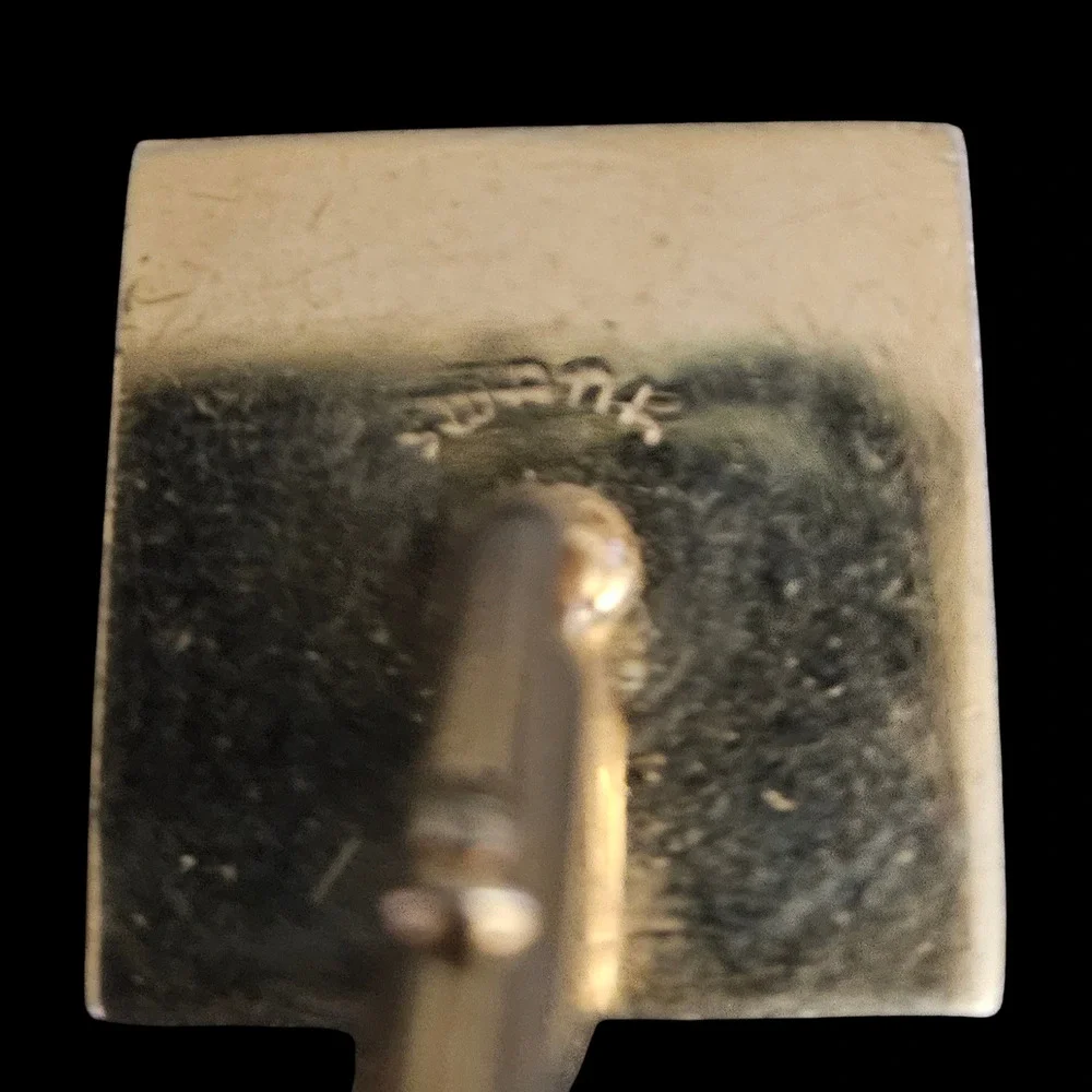 Vintage Swank Cufflinks Gold Tone Black Enamel Pearl Accent Square